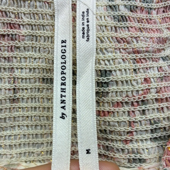 Anthropologie Blouse Women's Medium Ivory Pink Blue Floral Metallic Boho - Picture 5 of 10